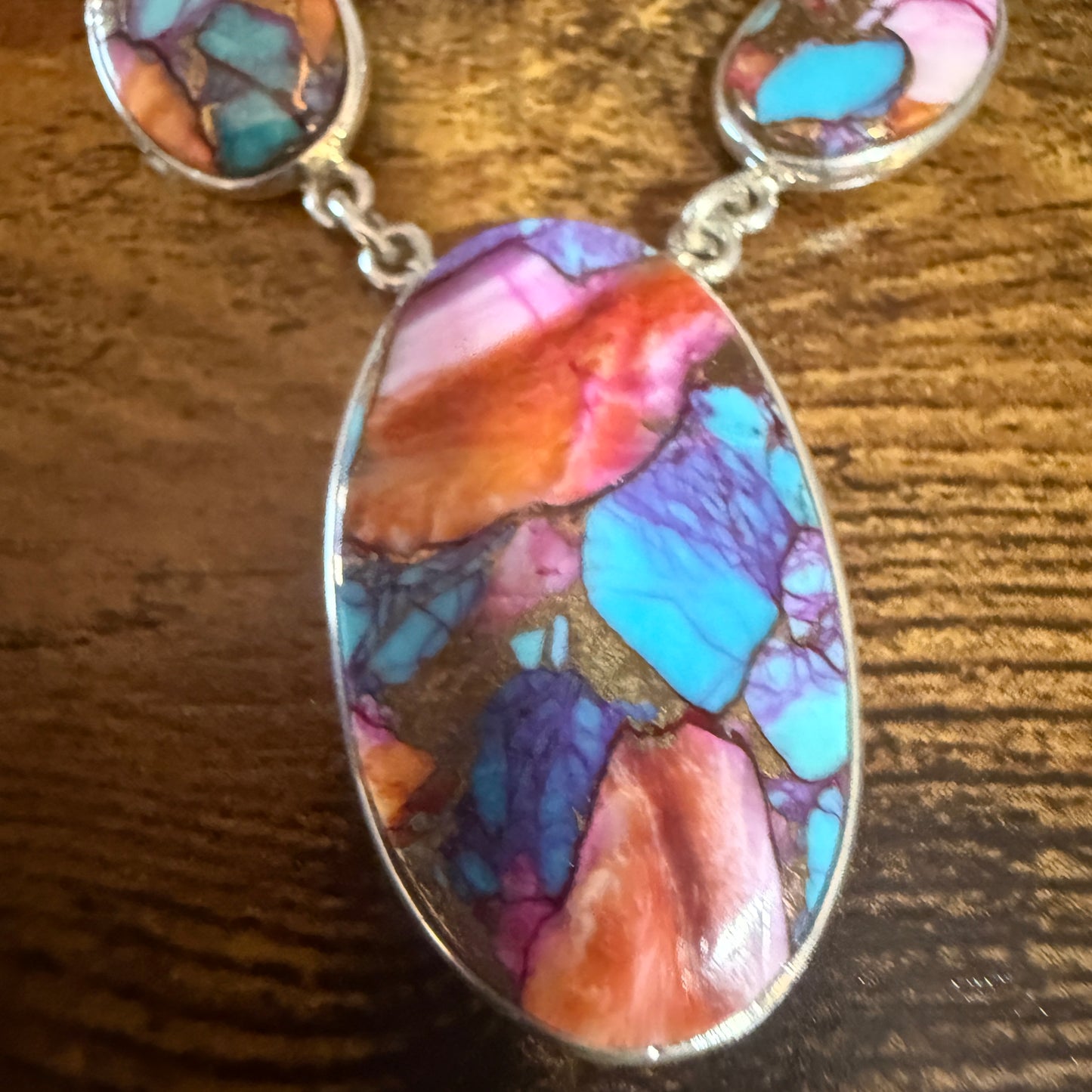 Kingman Orange Dahlia Turquoise Sterling Silver Necklace 16.5 To 20 Inches 925