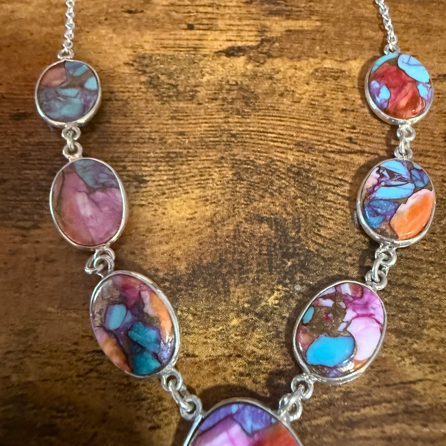 Kingman Orange Dahlia Turquoise Sterling Silver Necklace 16.5 To 20 Inches 925