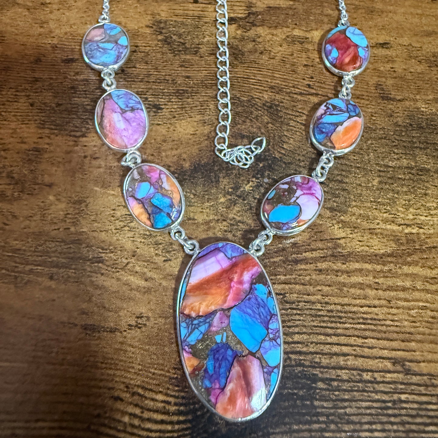 Kingman Orange Dahlia Turquoise Sterling Silver Necklace 16.5 To 20 Inches 925