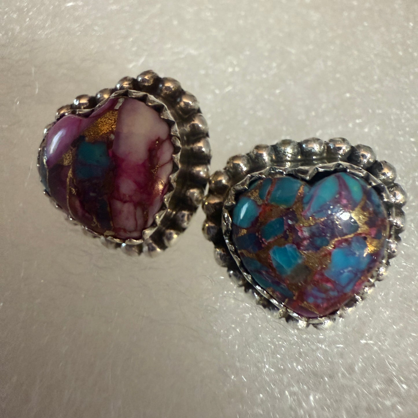 Pink Dahlia Turquoise Heart Stud Earrings 925 Sterling Silver Gift