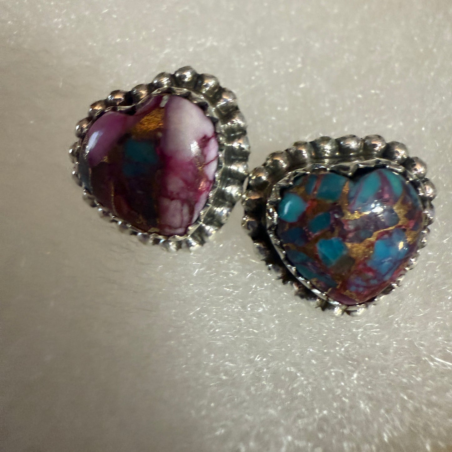 Pink Dahlia Turquoise Heart Stud Earrings 925 Sterling Silver Gift