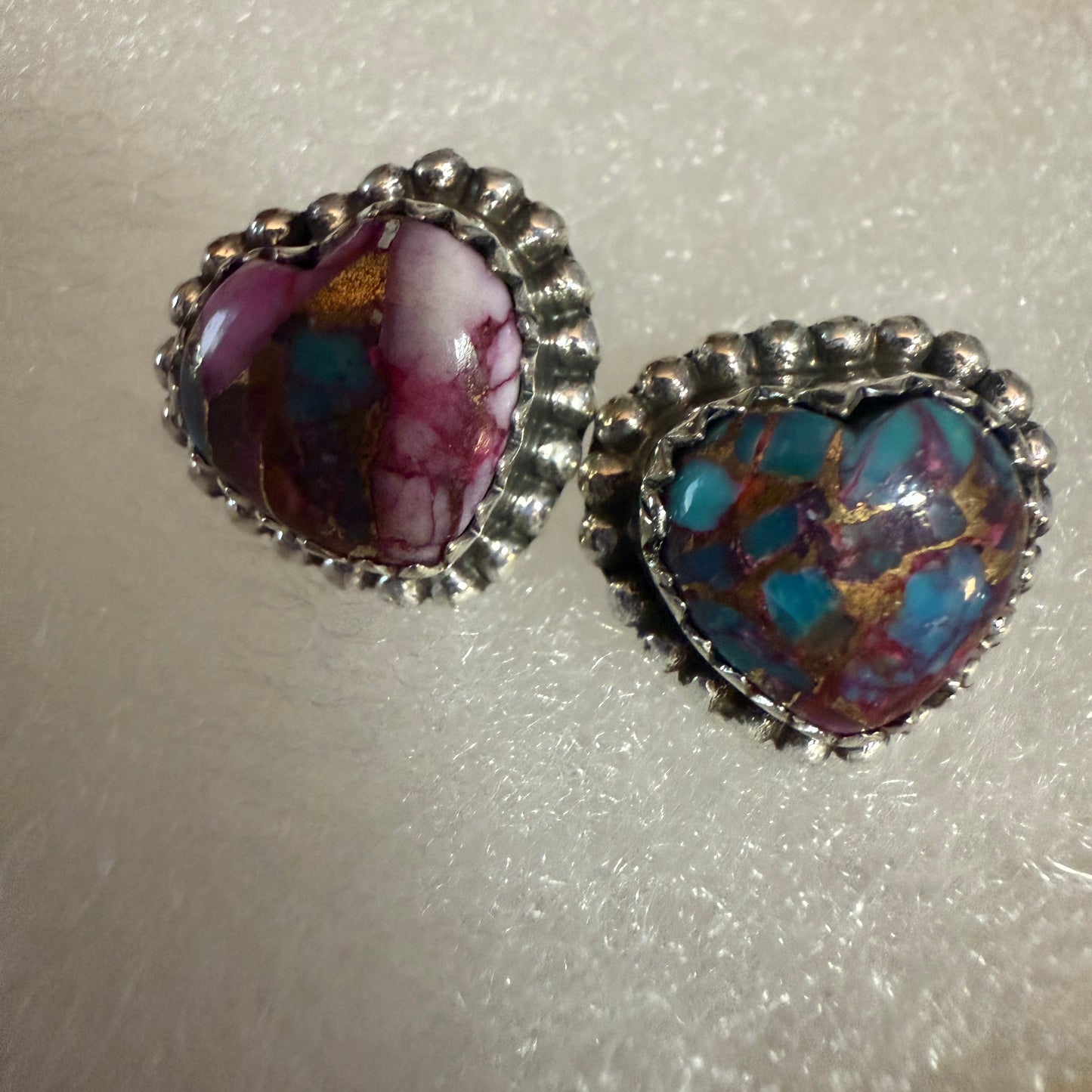 Pink Dahlia Turquoise Heart Stud Earrings 925 Sterling Silver Gift