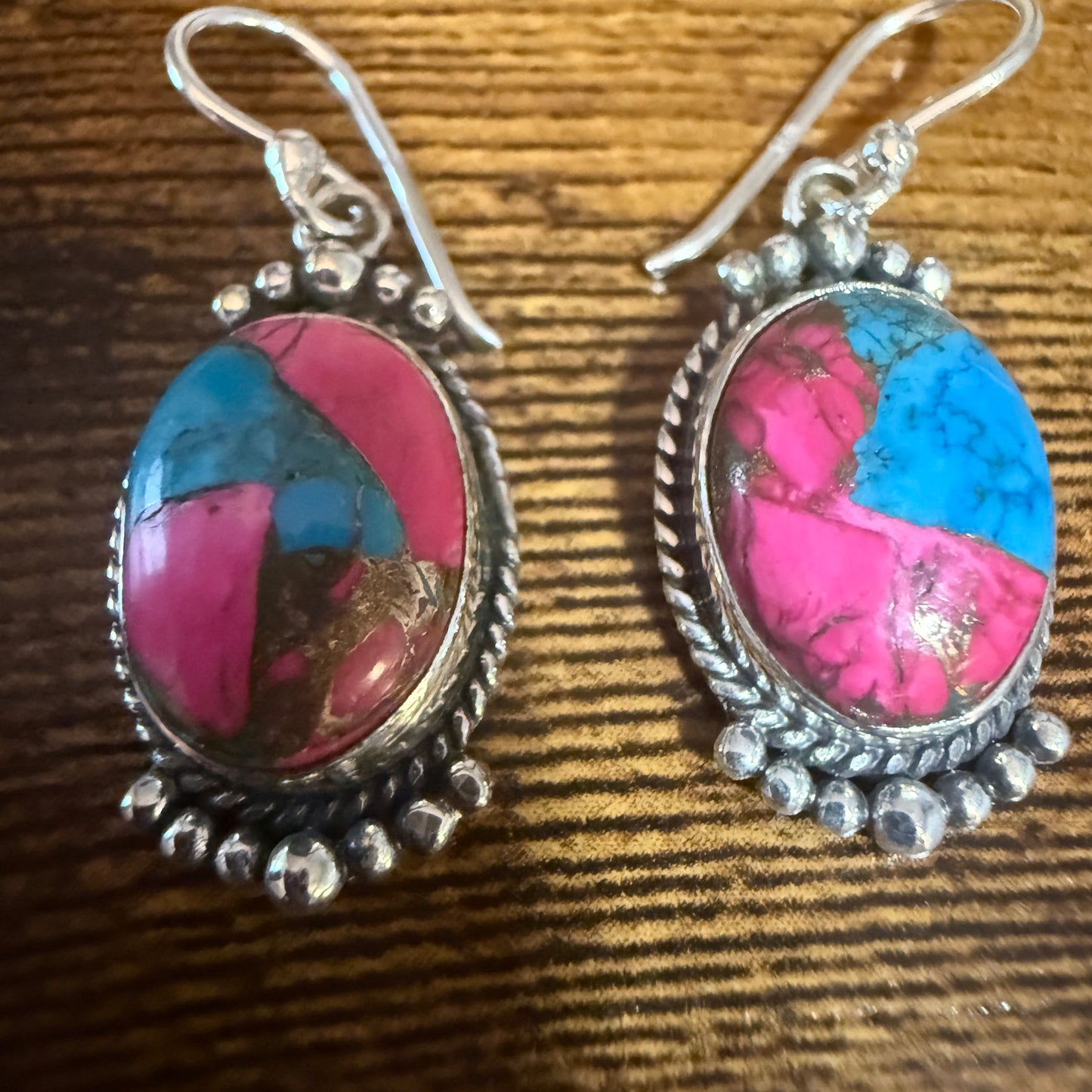 Cotton Candy Dahlia Turquoise Earrings 925 Sterling Silver Handmade Jewelry