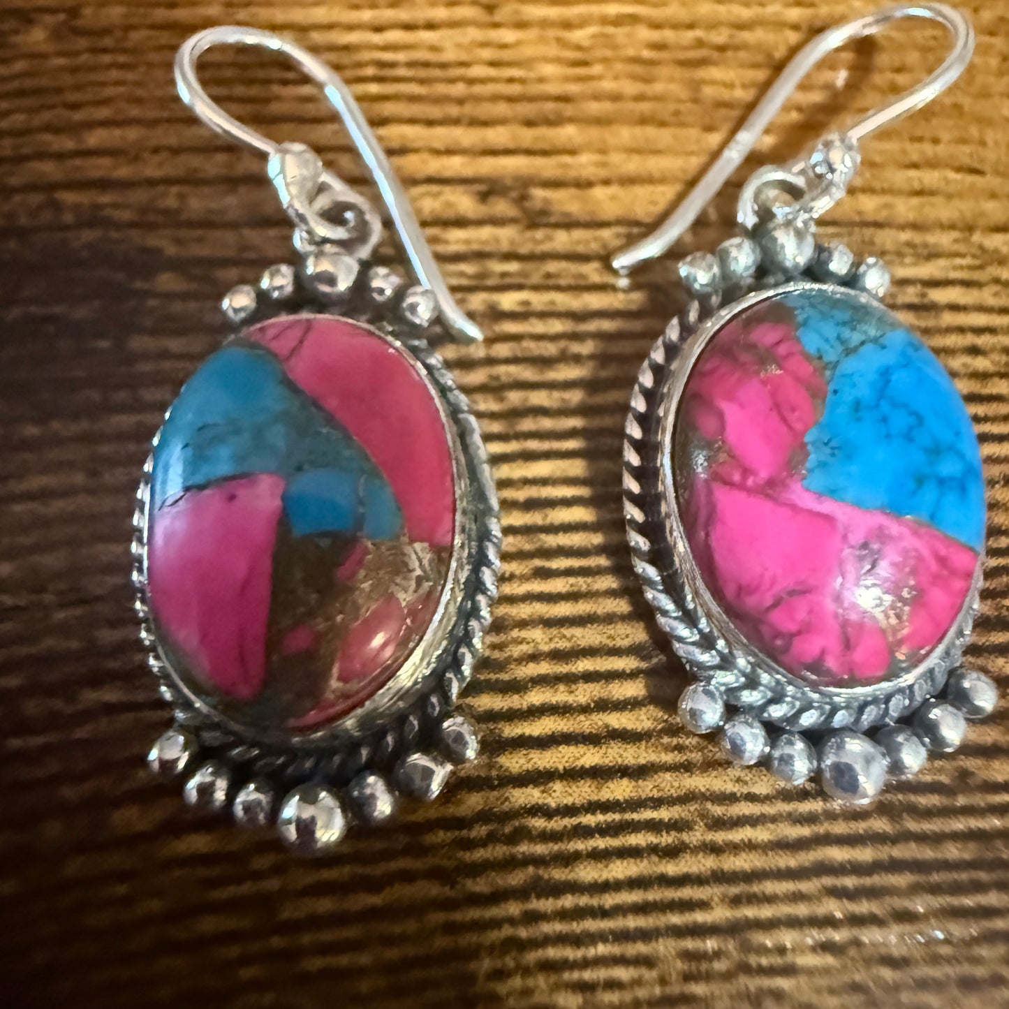 Cotton Candy Dahlia Turquoise Earrings 925 Sterling Silver Handmade Jewelry