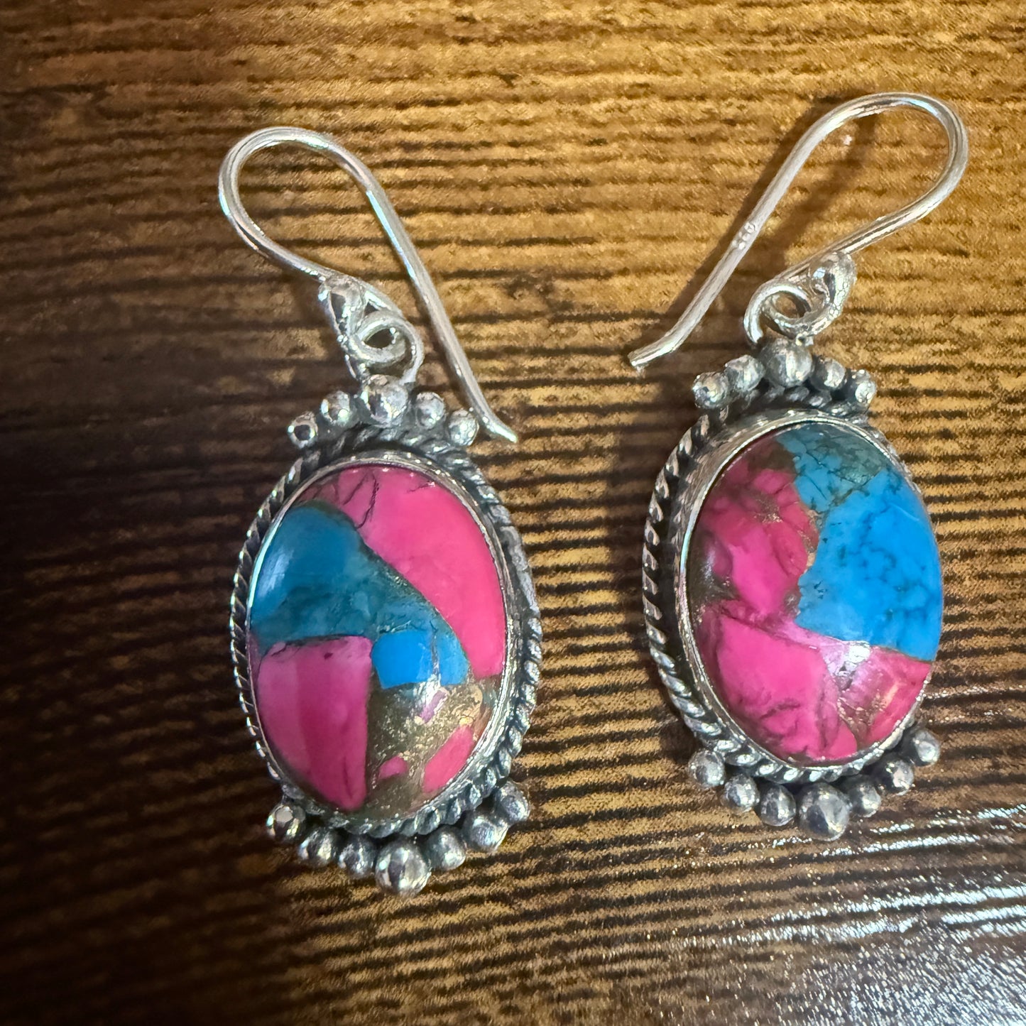 Cotton Candy Dahlia Turquoise Earrings 925 Sterling Silver Handmade Jewelry