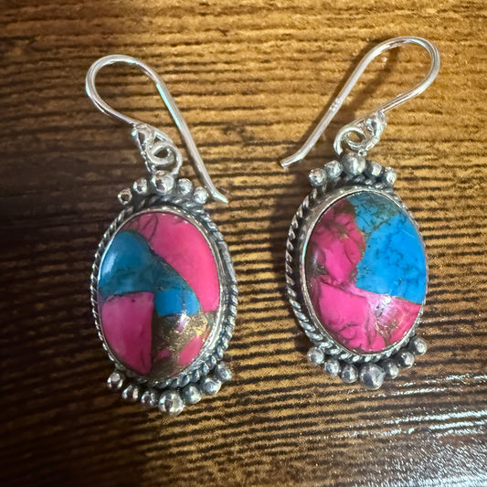 Cotton Candy Dahlia Turquoise Earrings 925 Sterling Silver Handmade Jewelry