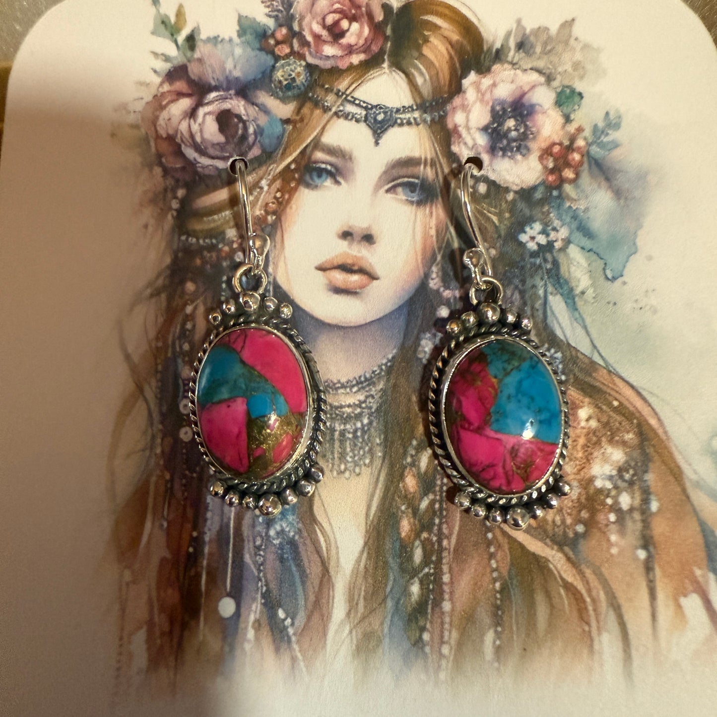 Cotton Candy Dahlia Turquoise Earrings 925 Sterling Silver Handmade Jewelry