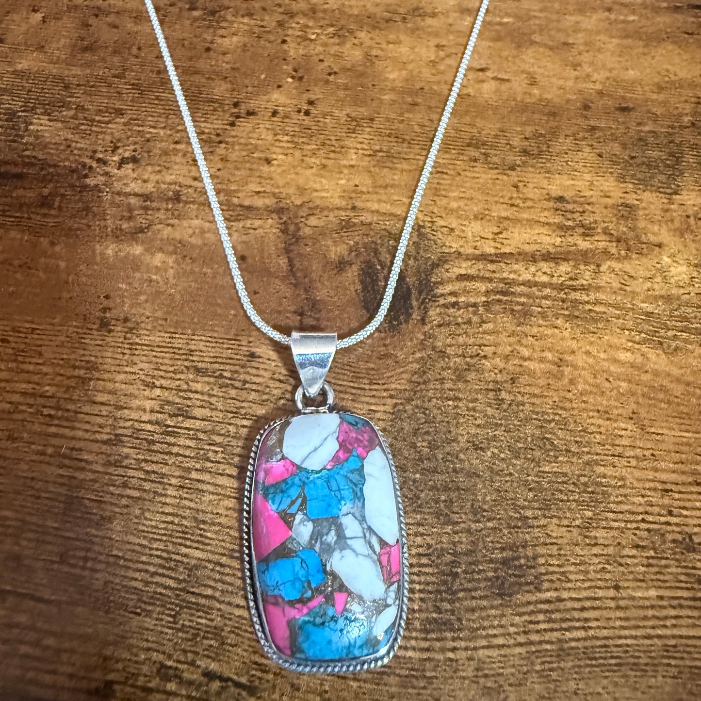 Cotton Candy Turquoise Dalhia Pendant Necklace 18 Inch 925 Sterling Silver