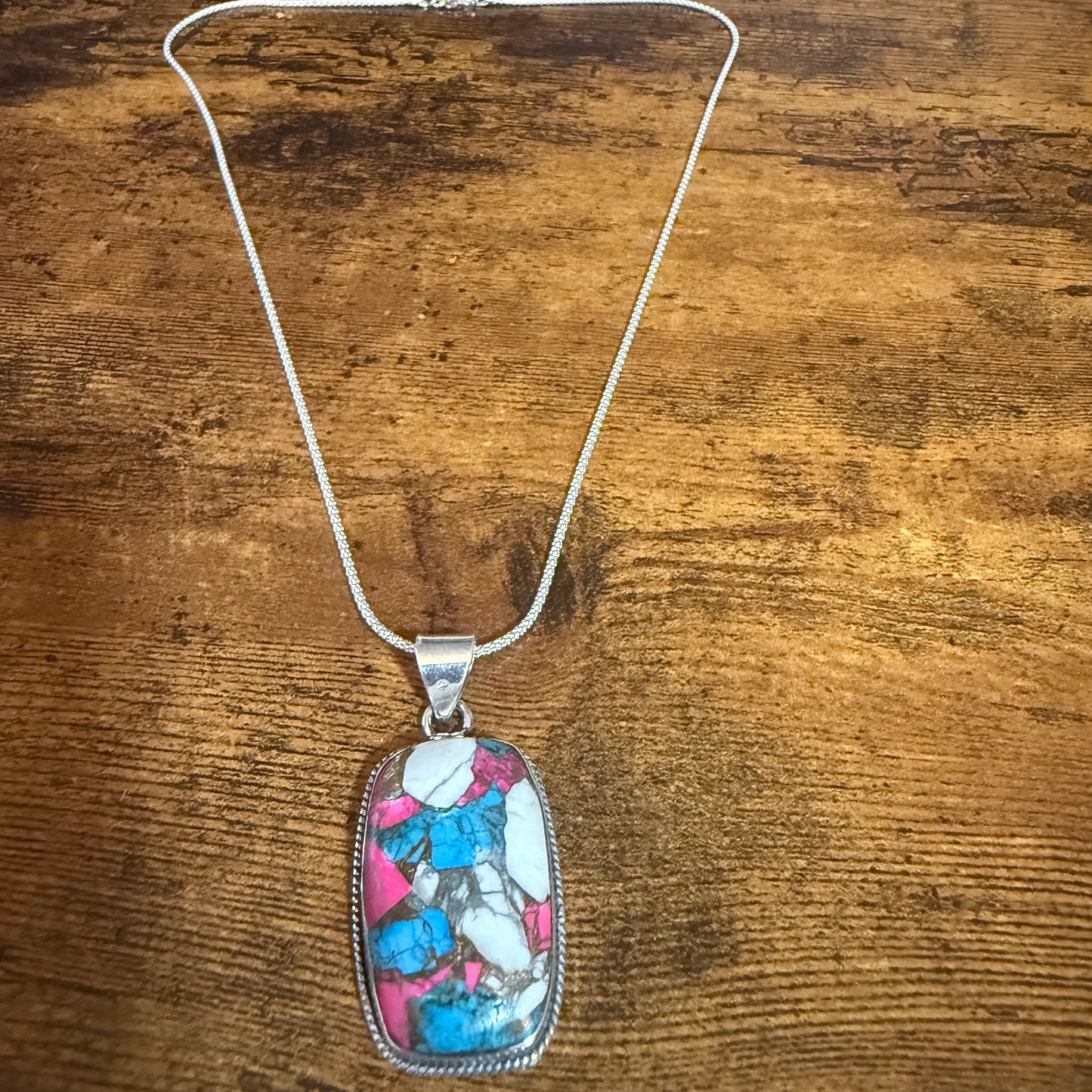 Cotton Candy Turquoise Dalhia Pendant Necklace 18 Inch 925 Sterling Silver