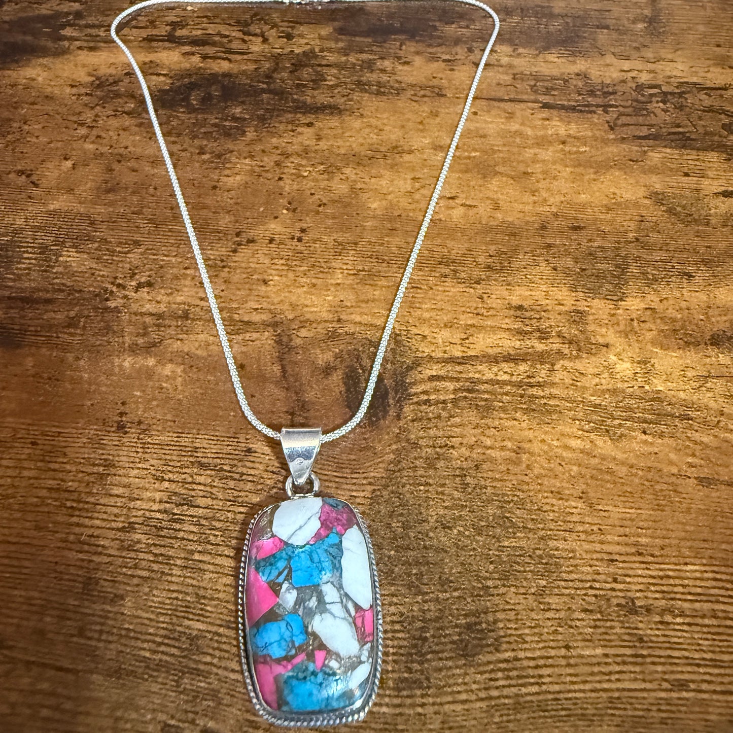 Cotton Candy Turquoise Dalhia Pendant Necklace 18 Inch 925 Sterling Silver