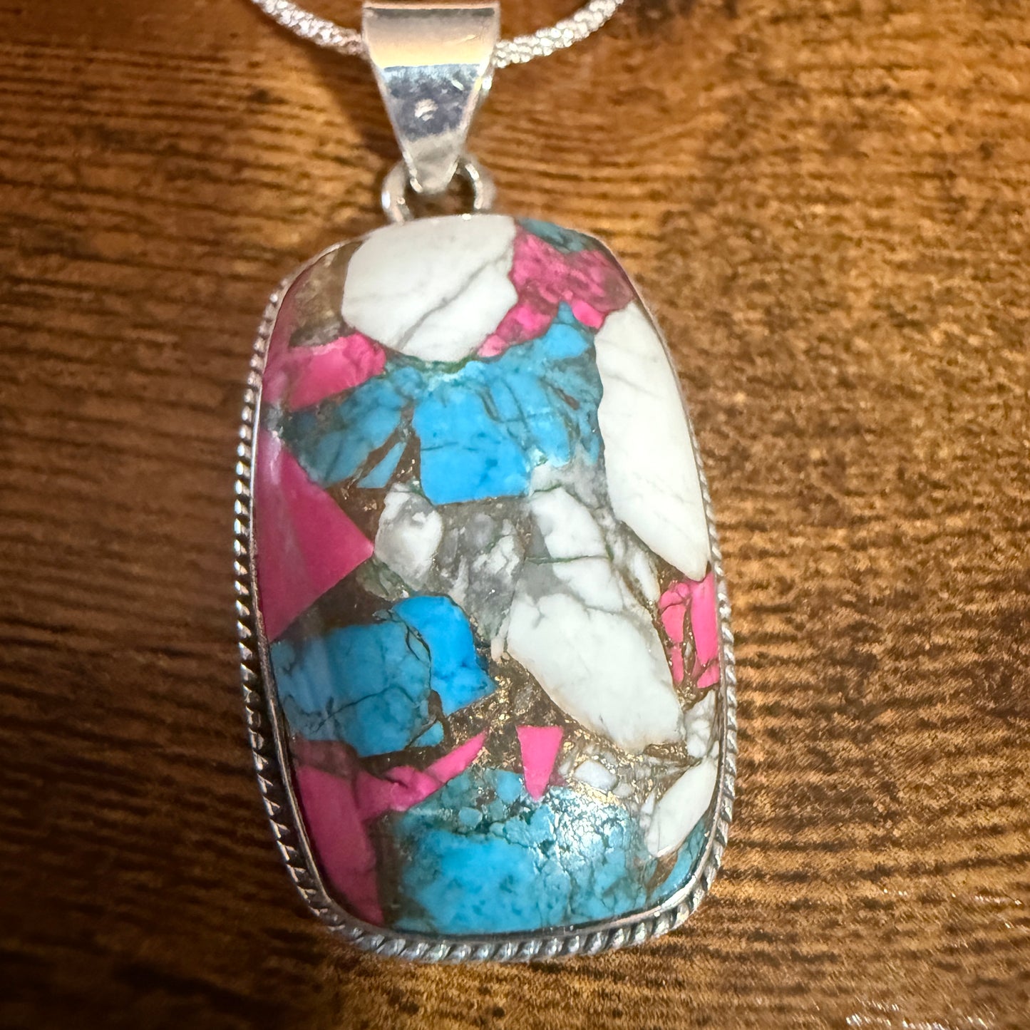 Cotton Candy Turquoise Dalhia Pendant Necklace 18 Inch 925 Sterling Silver