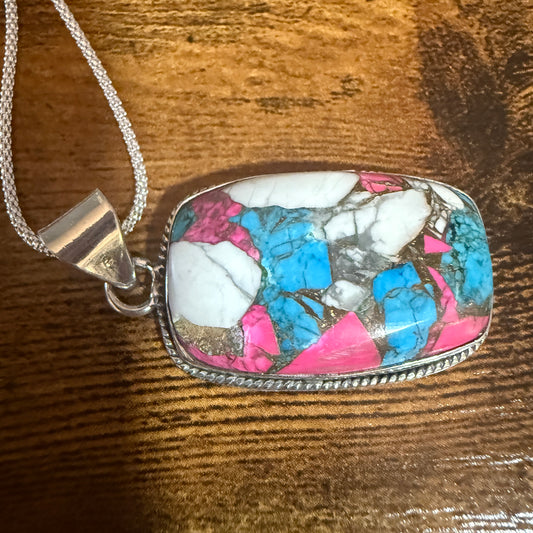 Cotton Candy Turquoise Dalhia Pendant Necklace 18 Inch 925 Sterling Silver