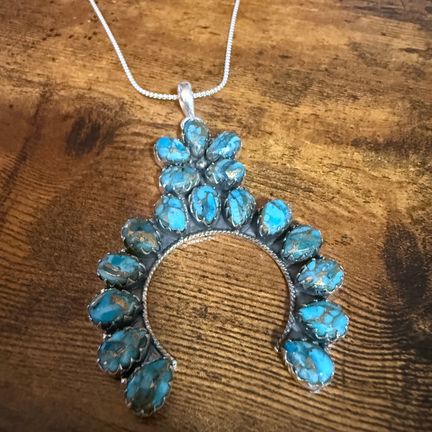Blue Copper Turquoise Dalhia Pendant Necklace in 925 Sterling Silver