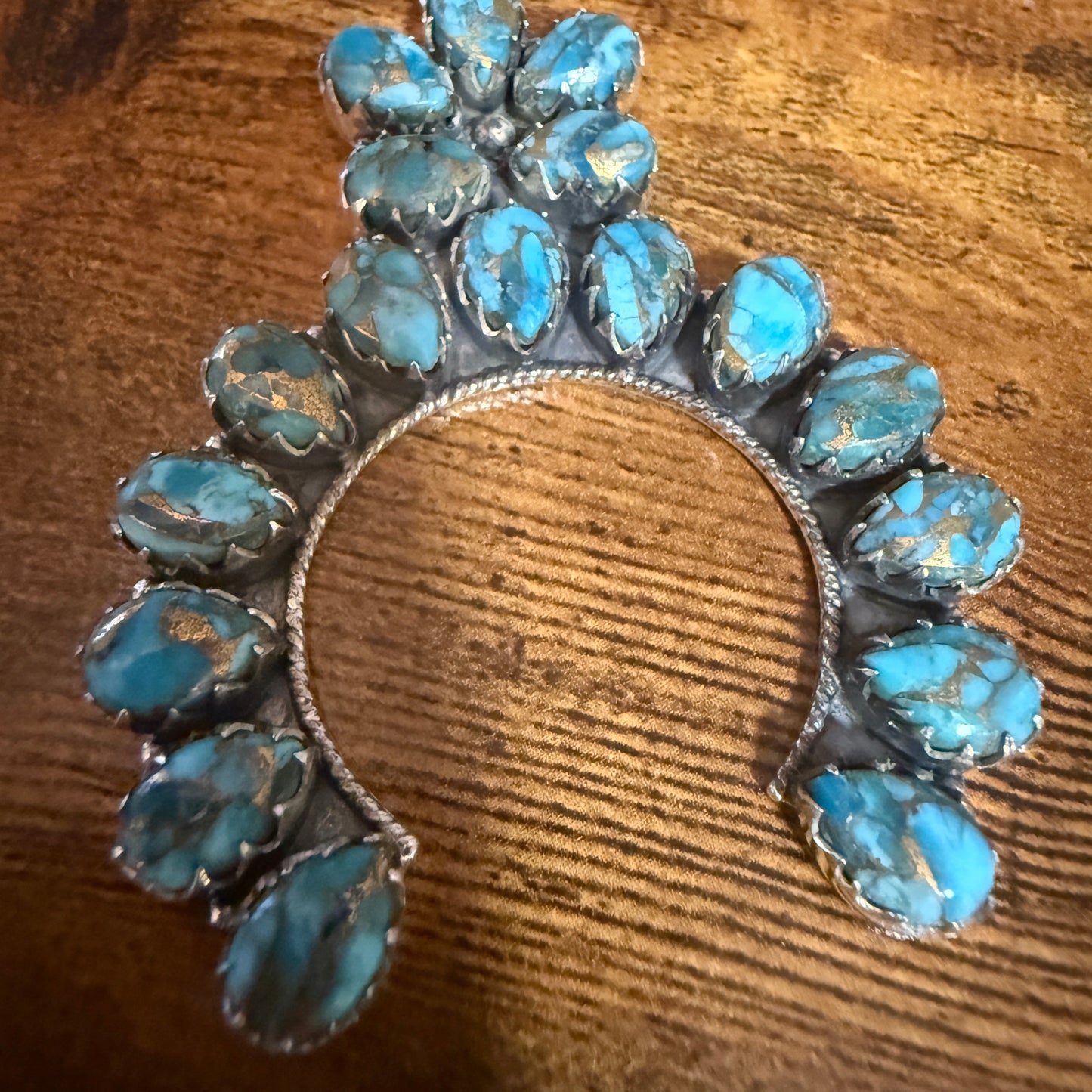 Blue Copper Turquoise Dalhia Pendant Necklace in 925 Sterling Silver