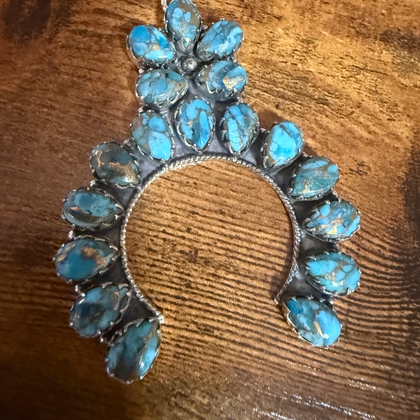 Blue Copper Turquoise Dalhia Pendant Necklace in 925 Sterling Silver