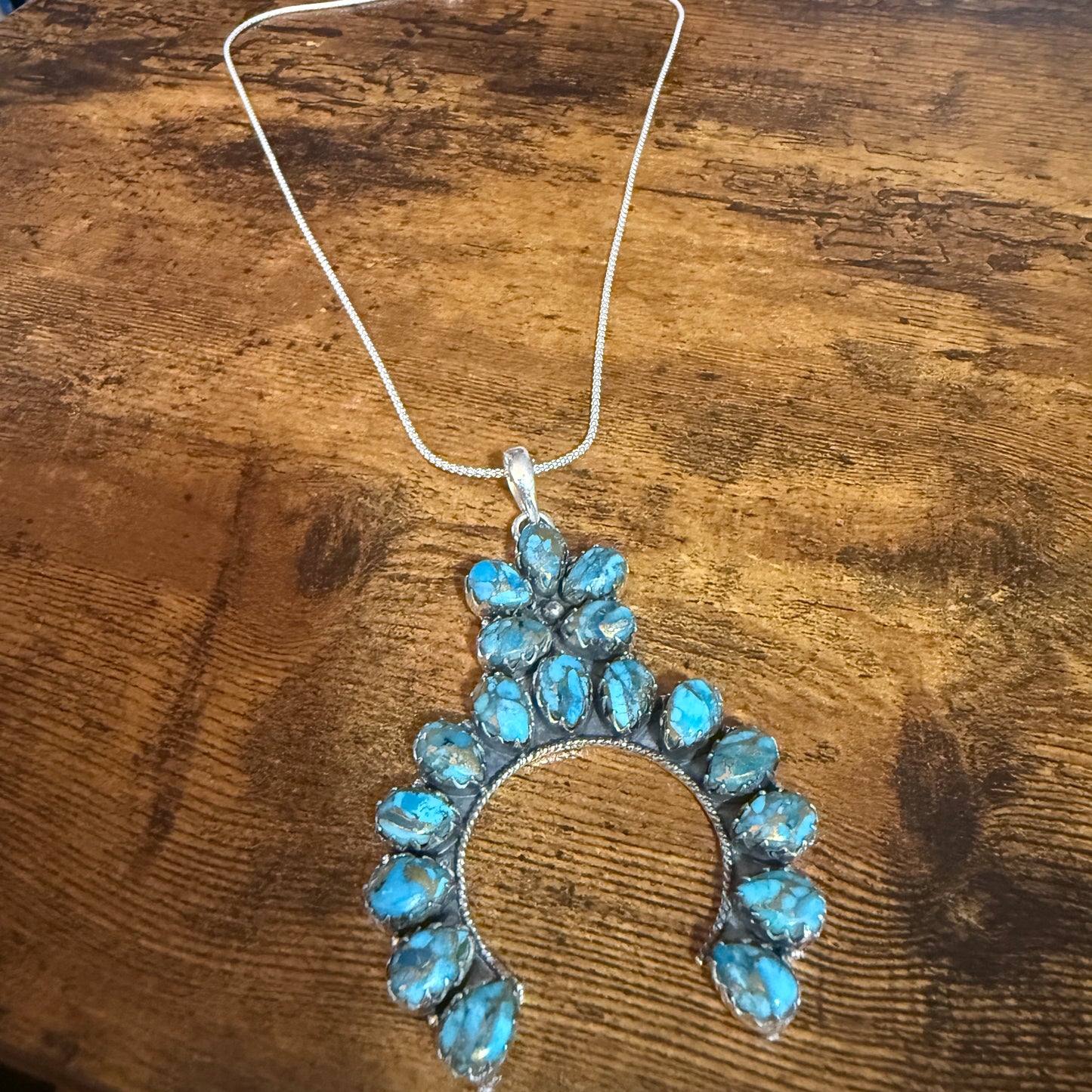 Blue Copper Turquoise Dalhia Pendant Necklace in 925 Sterling Silver