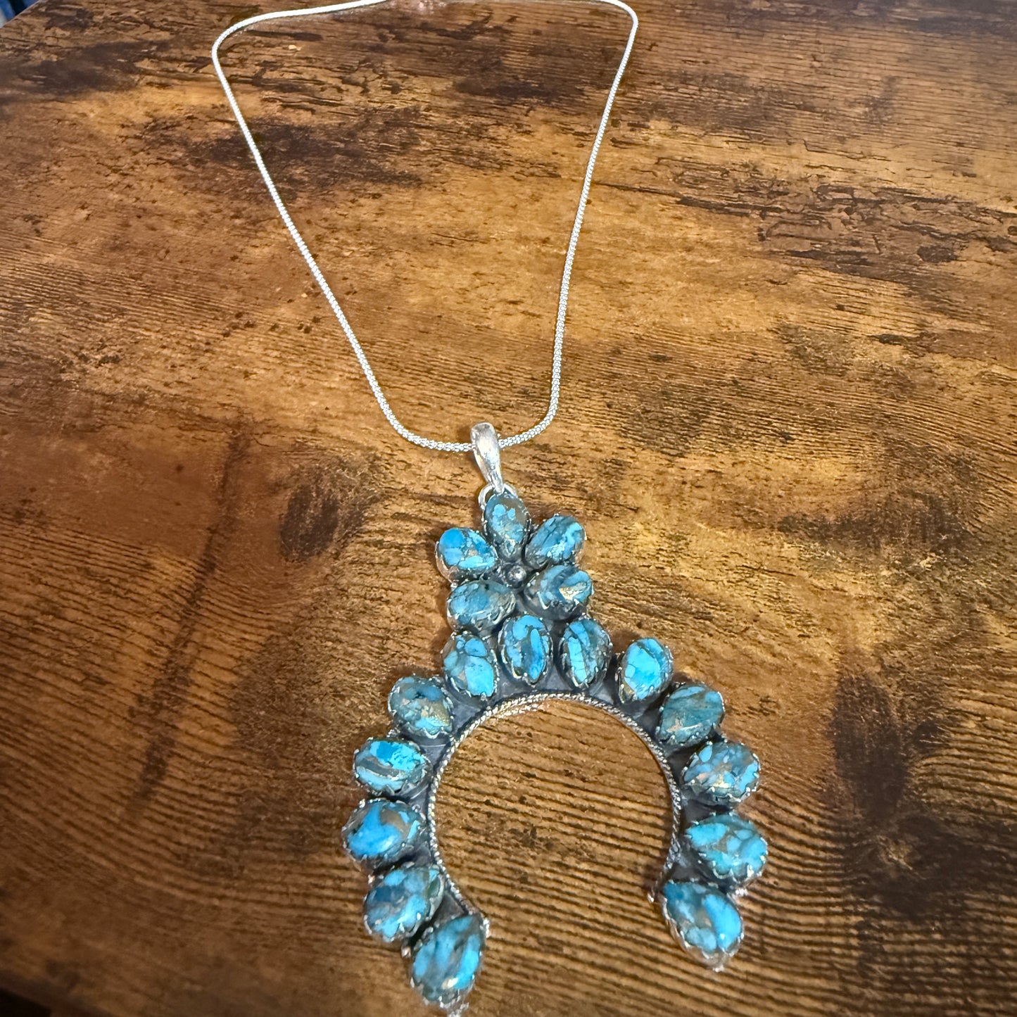 Blue Copper Turquoise Dalhia Pendant Necklace in 925 Sterling Silver