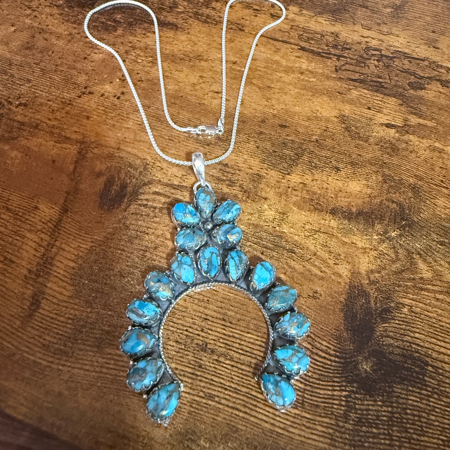 Blue Copper Turquoise Dalhia Pendant Necklace in 925 Sterling Silver