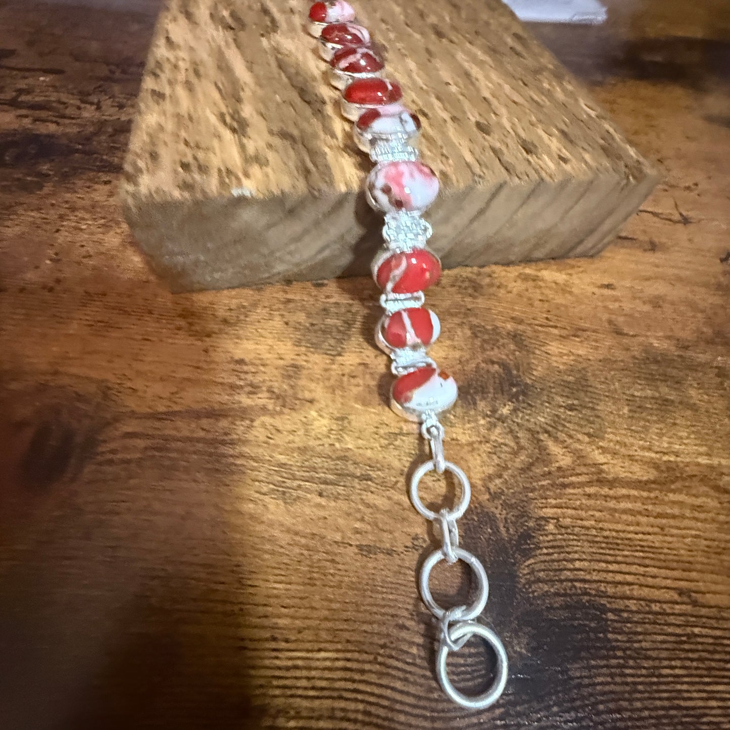 Kingman Red Mohave Copper Turquoise Chain Link 925 Sterling Silver Bracelet