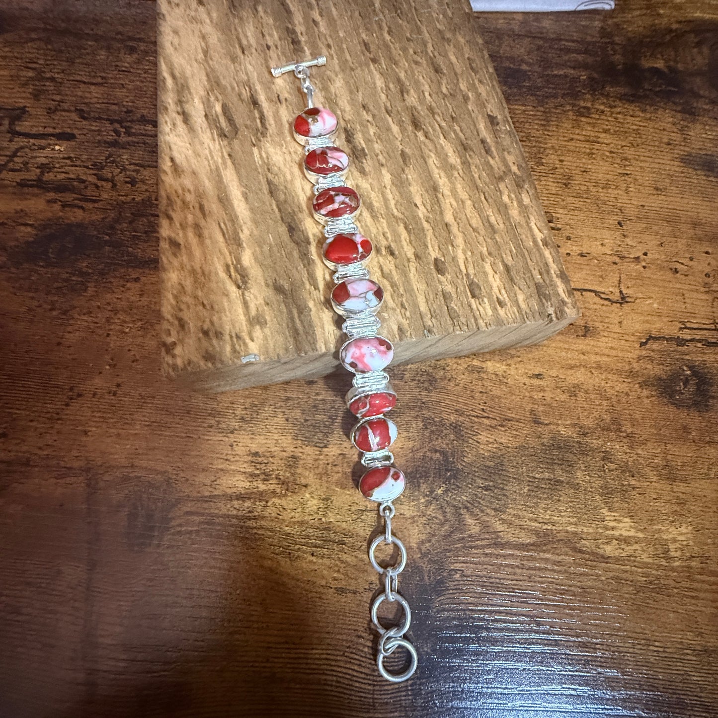 Kingman Red Mohave Copper Turquoise Chain Link 925 Sterling Silver Bracelet