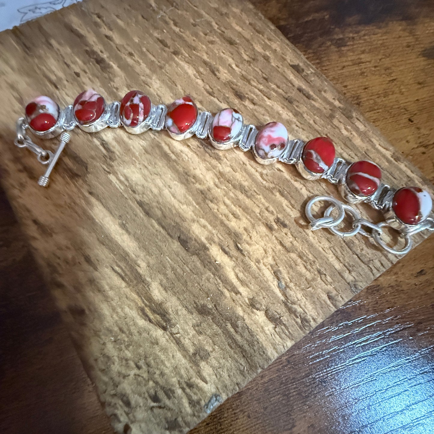 Kingman Red Mohave Copper Turquoise Chain Link 925 Sterling Silver Bracelet