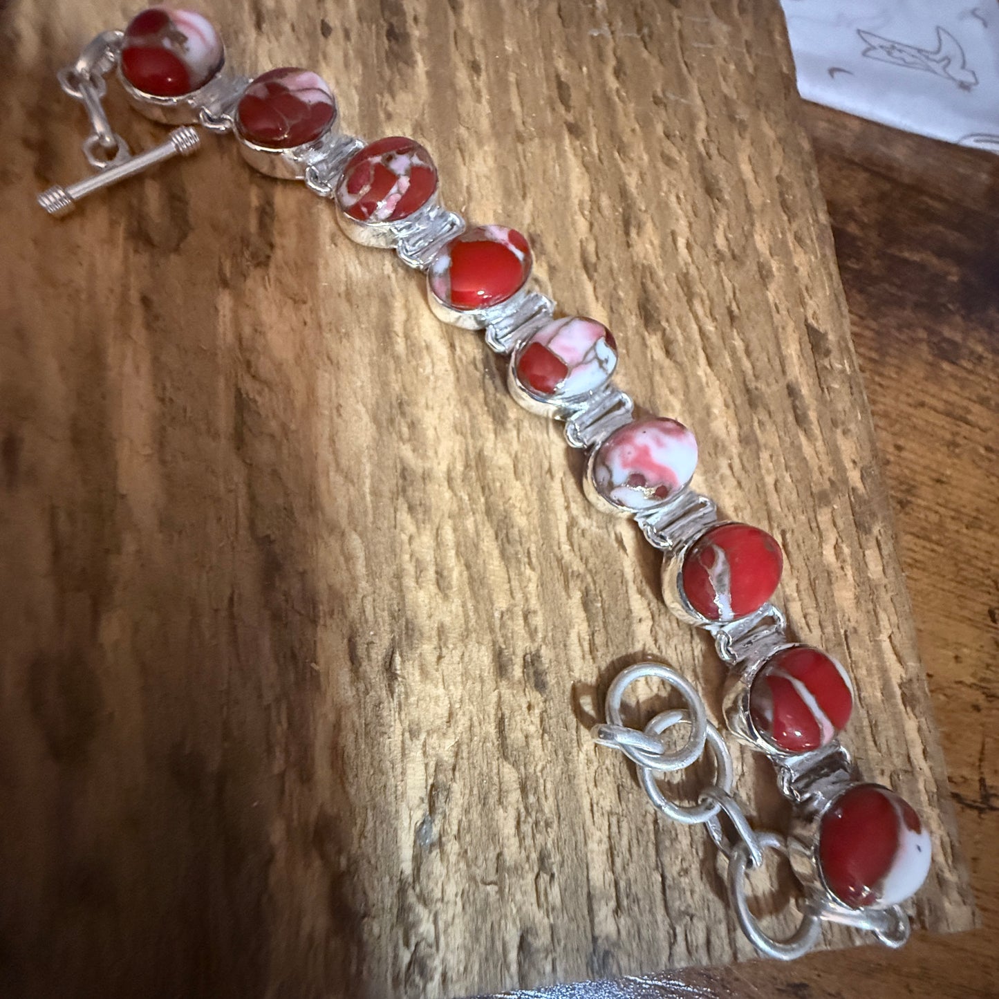 Kingman Red Mohave Copper Turquoise Chain Link 925 Sterling Silver Bracelet