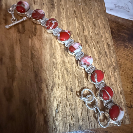 Kingman Red Mohave Copper Turquoise Chain Link 925 Sterling Silver Bracelet