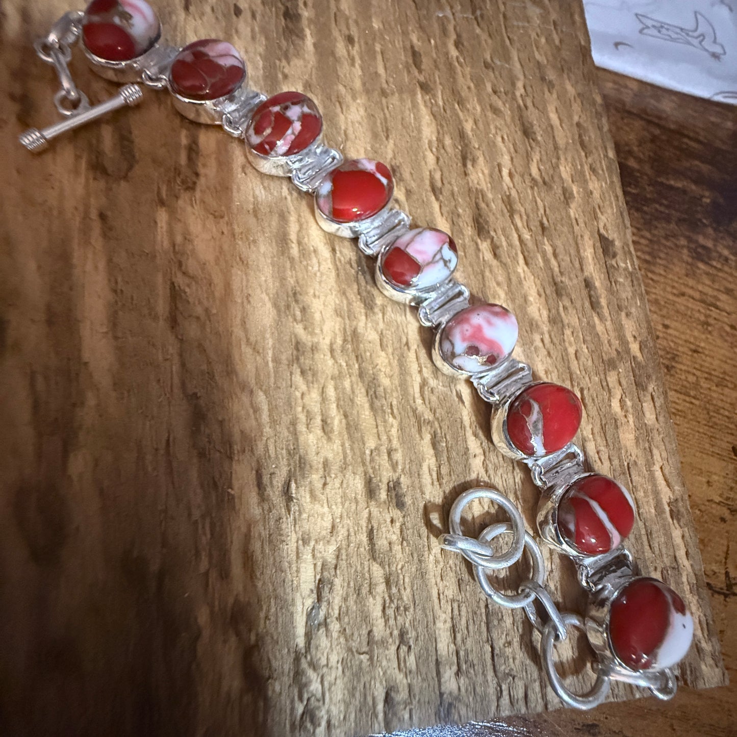 Kingman Red Mohave Copper Turquoise Chain Link 925 Sterling Silver Bracelet