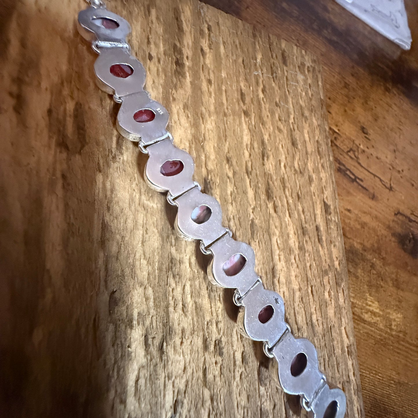 Kingman Red Mohave Copper Turquoise Chain Link 925 Sterling Silver Bracelet