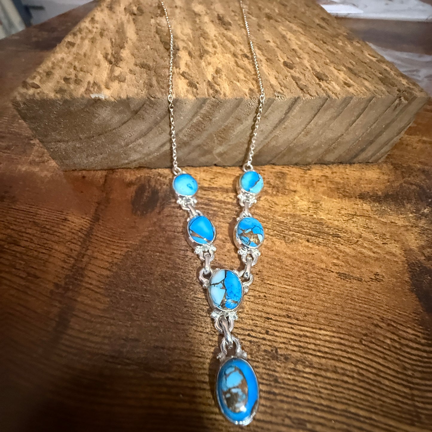 Ice Blue Dahlia Lariat Necklace 925 Sterling Silver 18 to 20 Inches