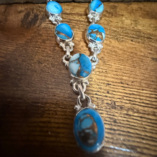 Ice Blue Dahlia Lariat Necklace 925 Sterling Silver 18 to 20 Inches