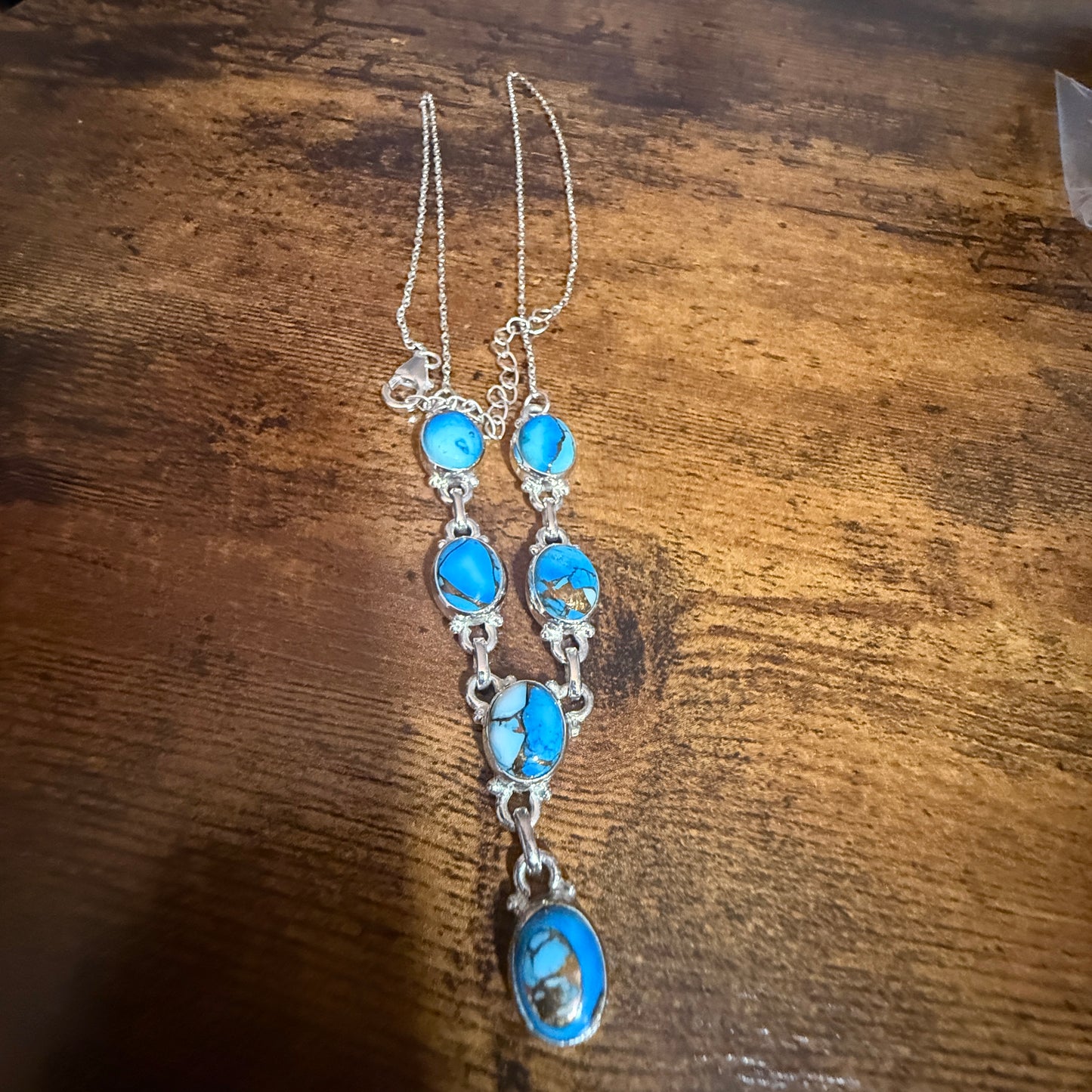 Ice Blue Dahlia Lariat Necklace 925 Sterling Silver 18 to 20 Inches