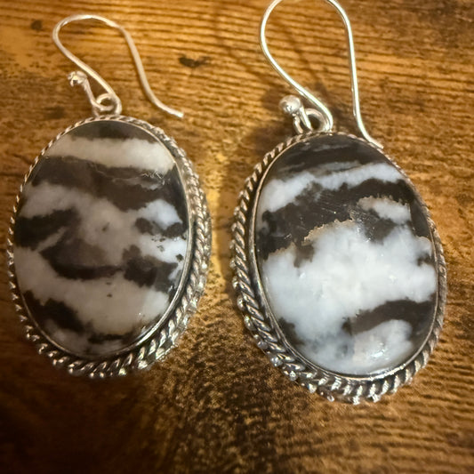 Sterling Silver Oval Natural White Buffalo Turquoise Drop Earrings 24mm