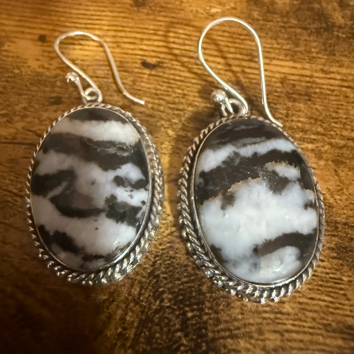 Sterling Silver Oval Natural White Buffalo Turquoise Drop Earrings 24mm