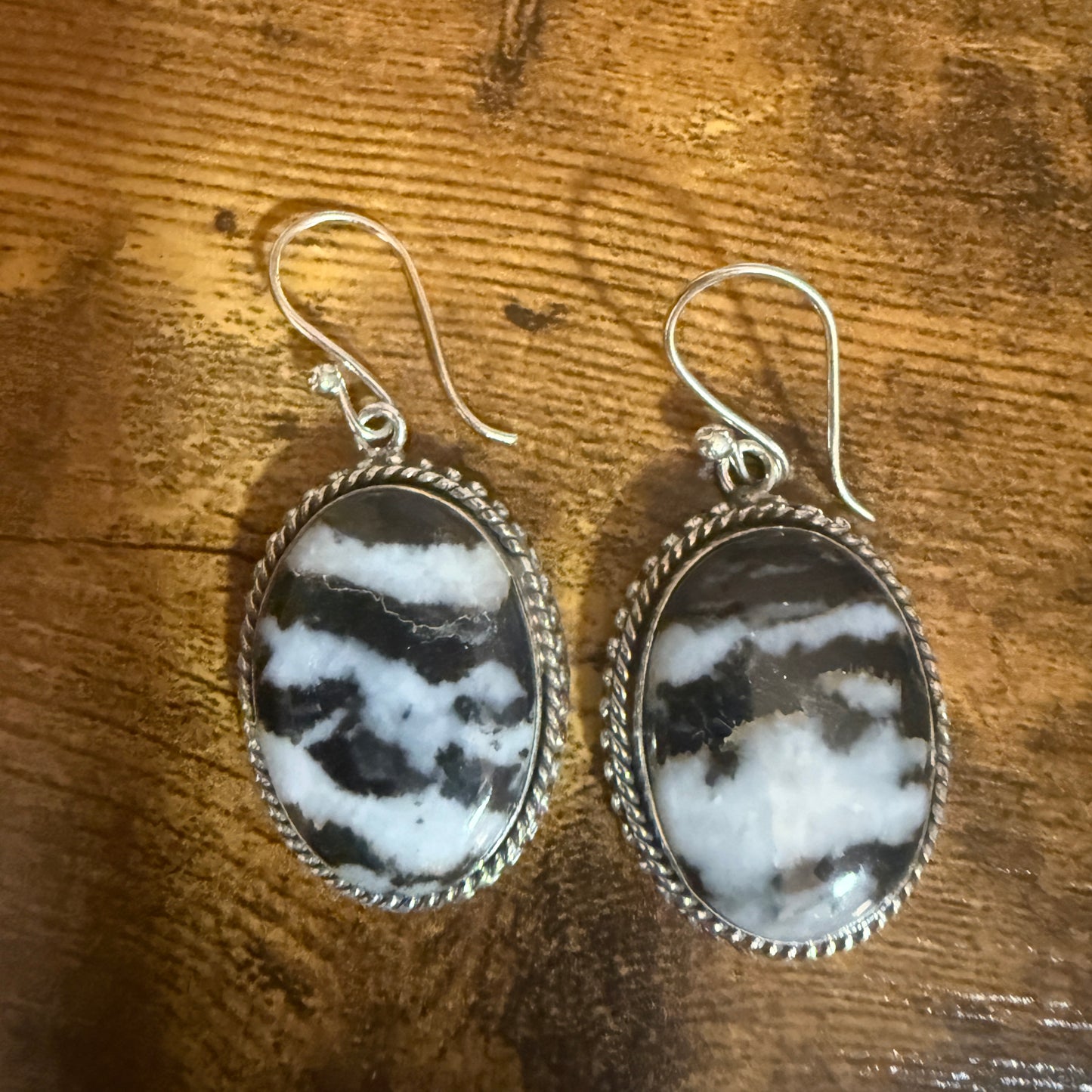 Sterling Silver Oval Natural White Buffalo Turquoise Drop Earrings 24mm