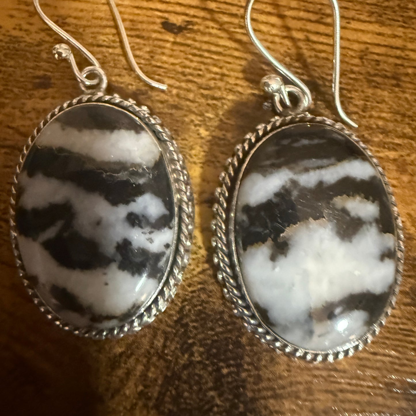 Sterling Silver Oval Natural White Buffalo Turquoise Drop Earrings 24mm