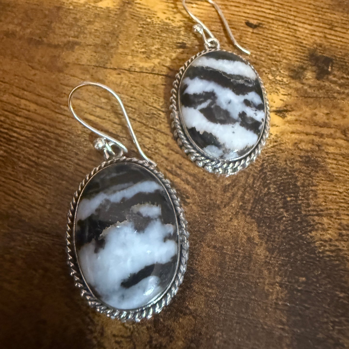 Sterling Silver Oval Natural White Buffalo Turquoise Drop Earrings 24mm