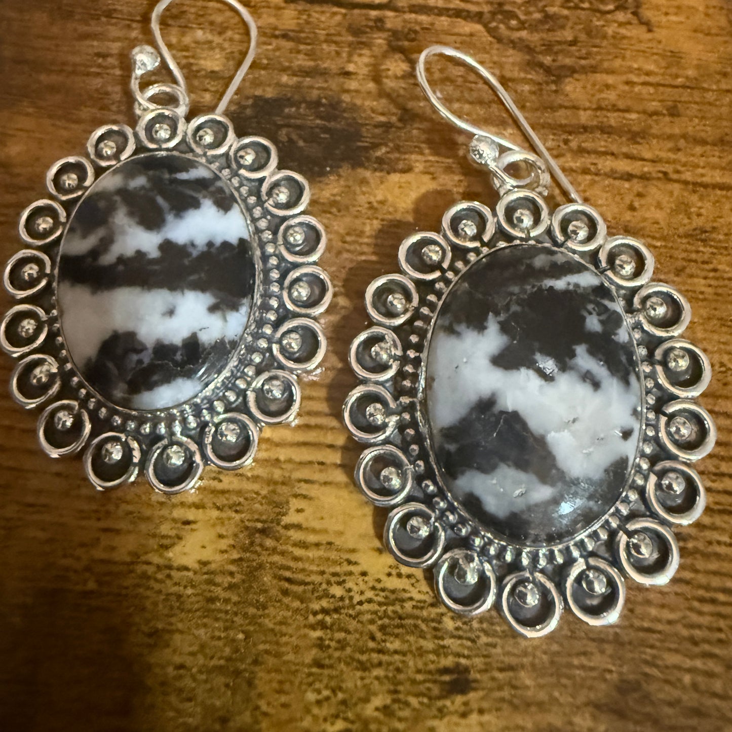 White Buffalo Turquoise Dahlia Stone Drop Lace Earrings 925 Sterling Silver