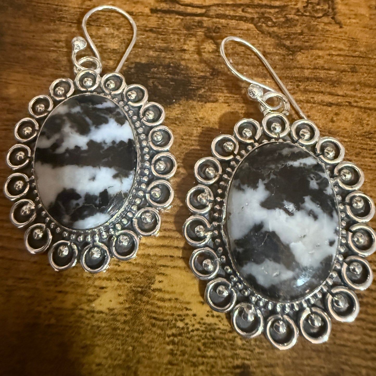 White Buffalo Turquoise Dahlia Stone Drop Lace Earrings 925 Sterling Silver