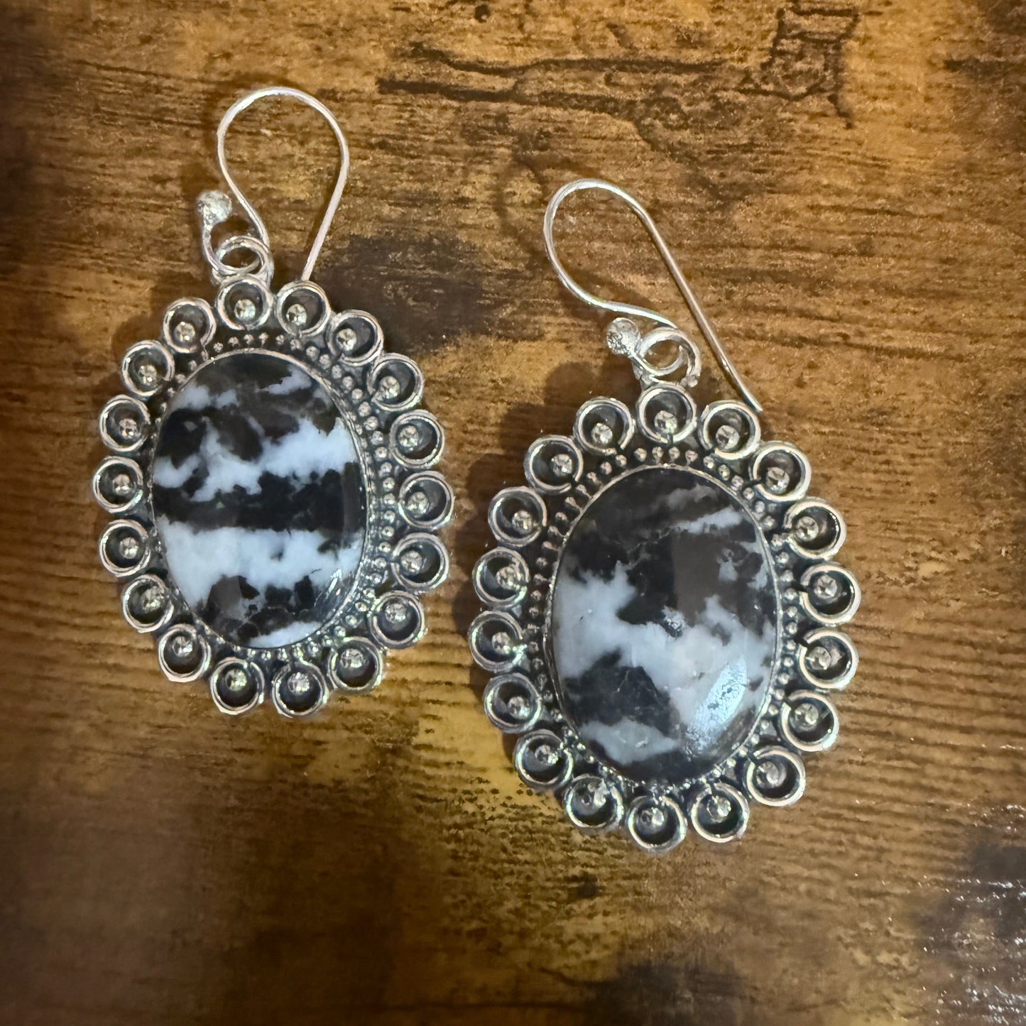 White Buffalo Turquoise Dahlia Stone Drop Lace Earrings 925 Sterling Silver