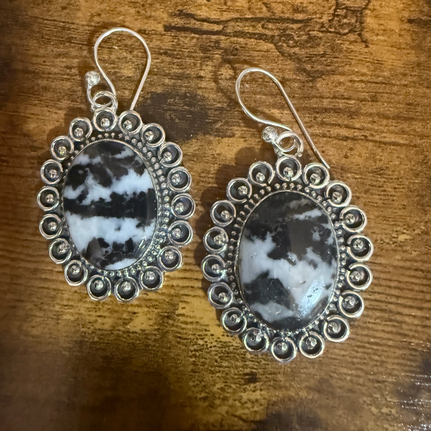 White Buffalo Turquoise Dahlia Stone Drop Lace Earrings 925 Sterling Silver