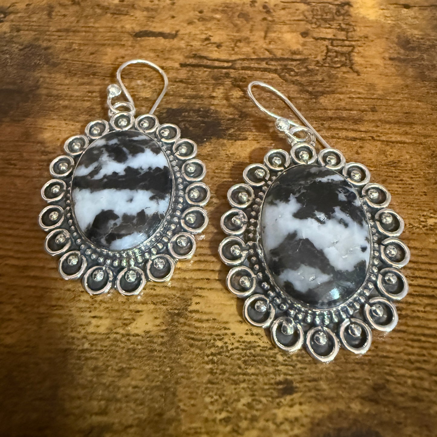 White Buffalo Turquoise Dahlia Stone Drop Lace Earrings 925 Sterling Silver