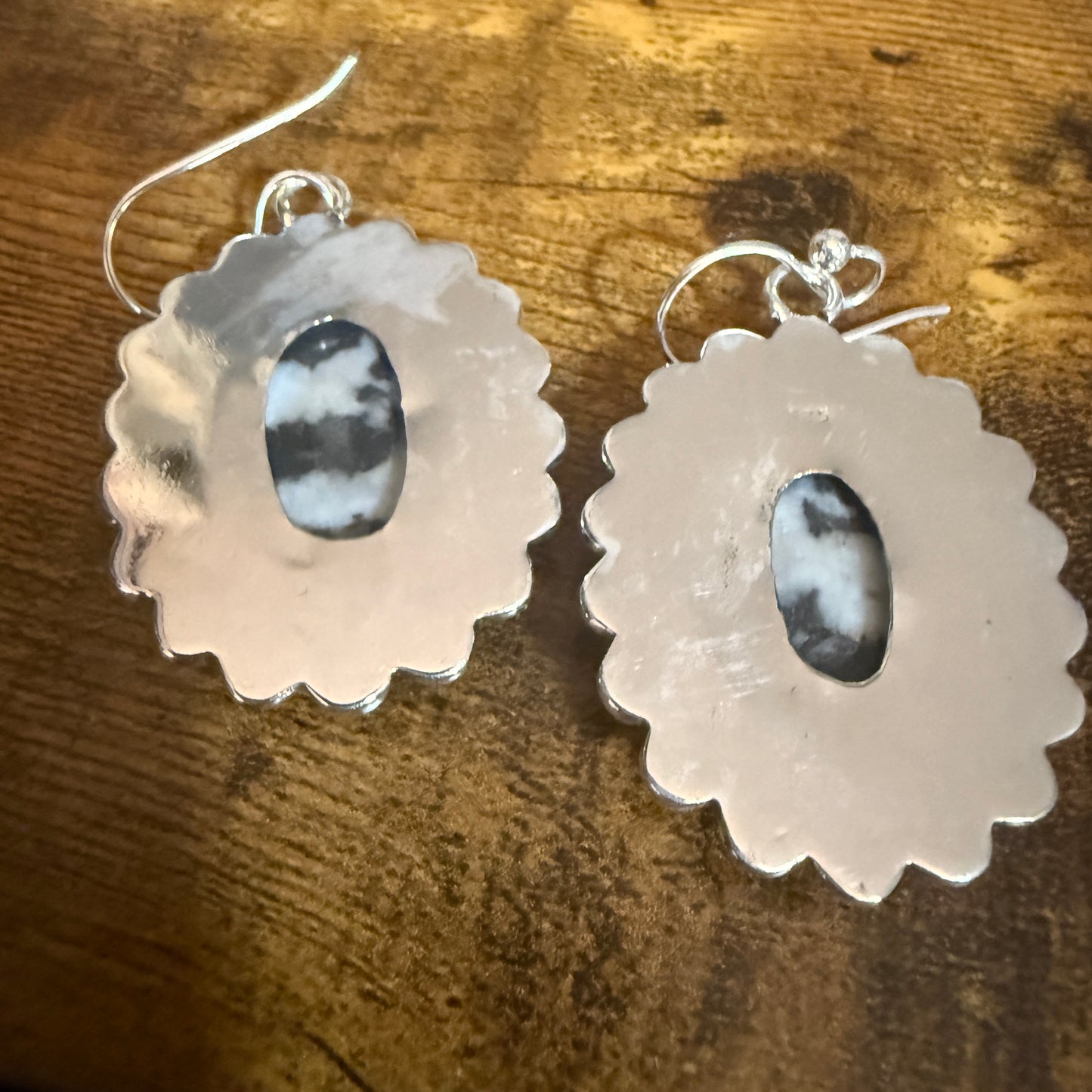 White Buffalo Turquoise Dahlia Stone Drop Lace Earrings 925 Sterling Silver