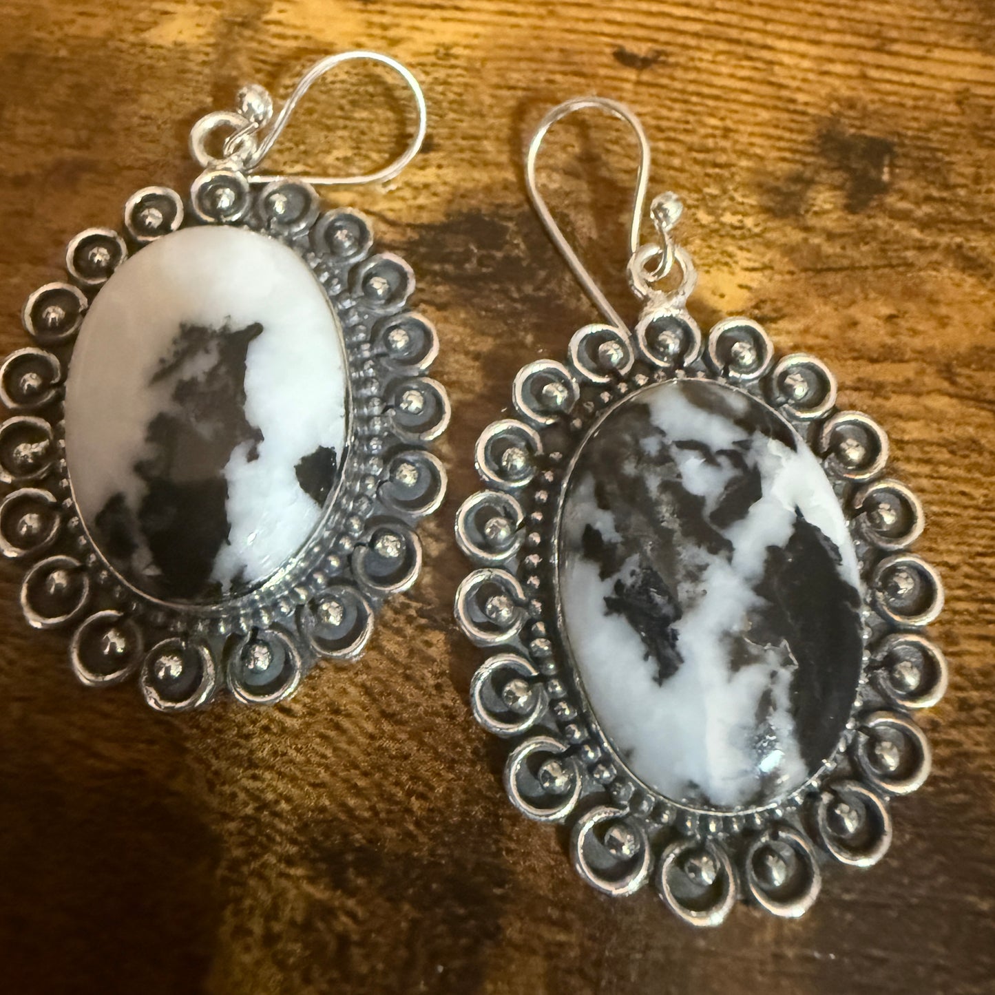 White Buffalo Turquoise Dahlia Stone Drop Lace Earrings 925 Sterling Silver