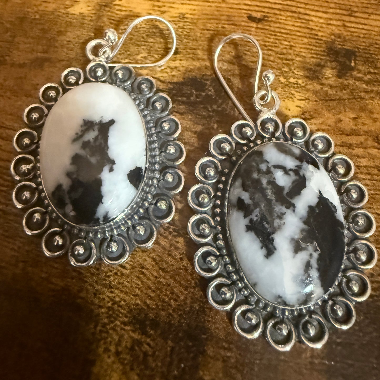 White Buffalo Turquoise Dahlia Stone Drop Lace Earrings 925 Sterling Silver