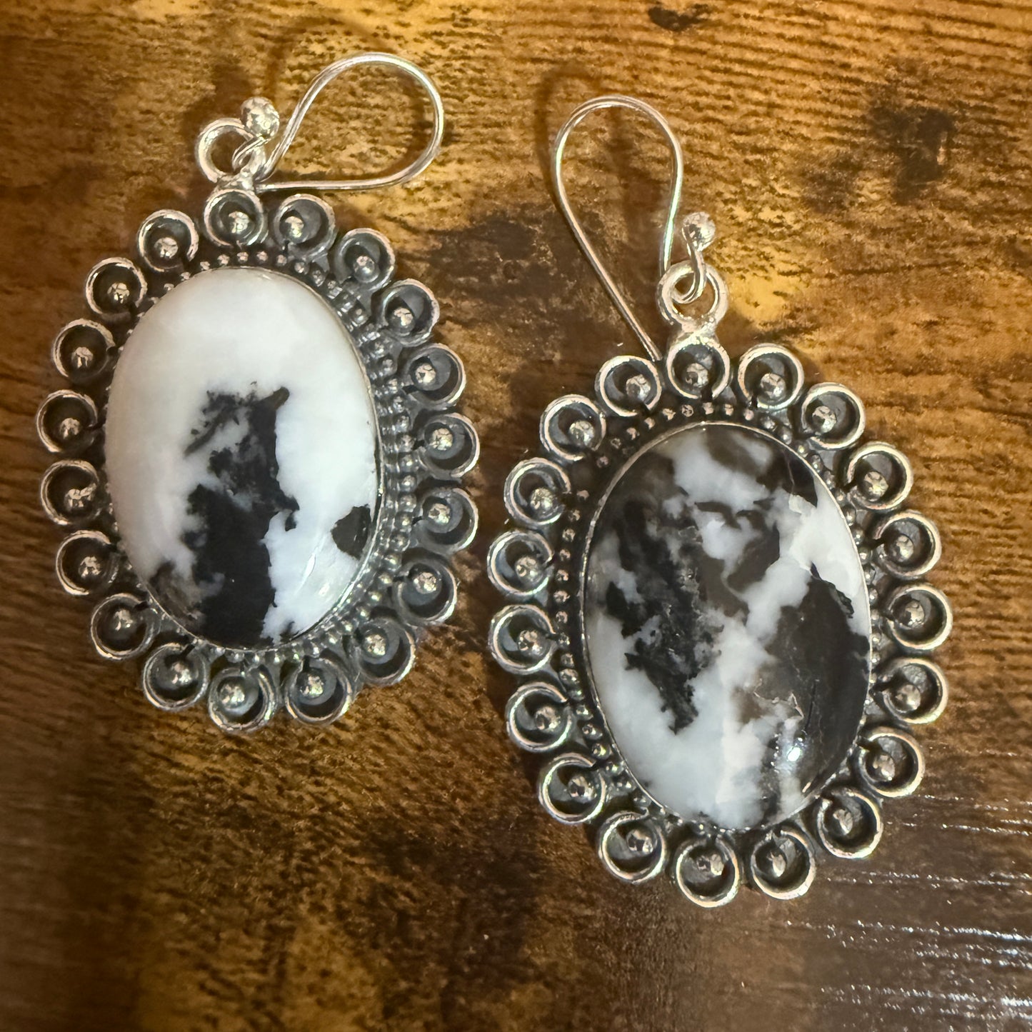 White Buffalo Turquoise Dahlia Stone Drop Lace Earrings 925 Sterling Silver