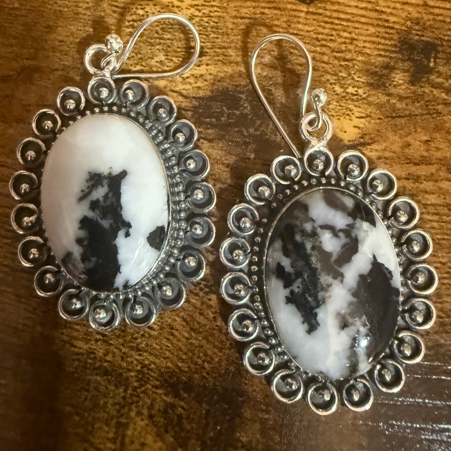 White Buffalo Turquoise Dahlia Stone Drop Lace Earrings 925 Sterling Silver