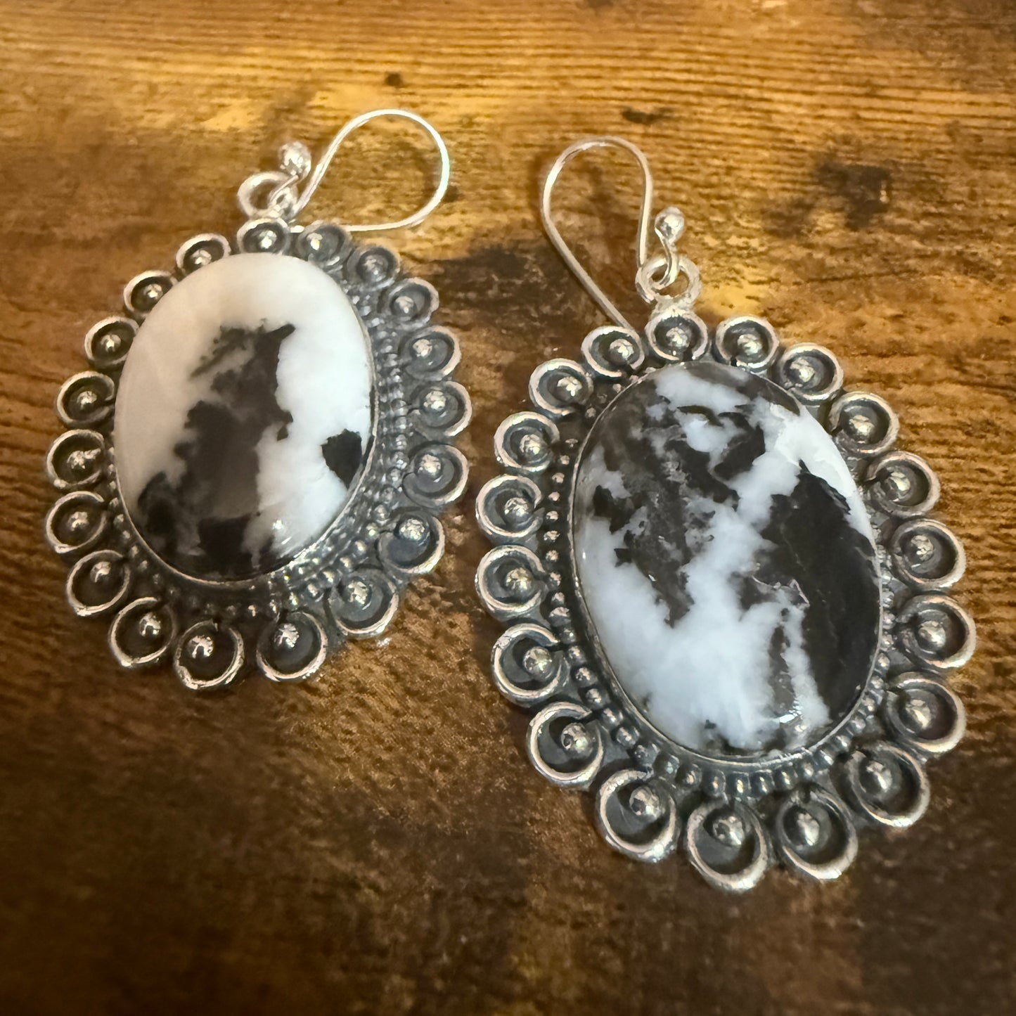 White Buffalo Turquoise Dahlia Stone Drop Lace Earrings 925 Sterling Silver