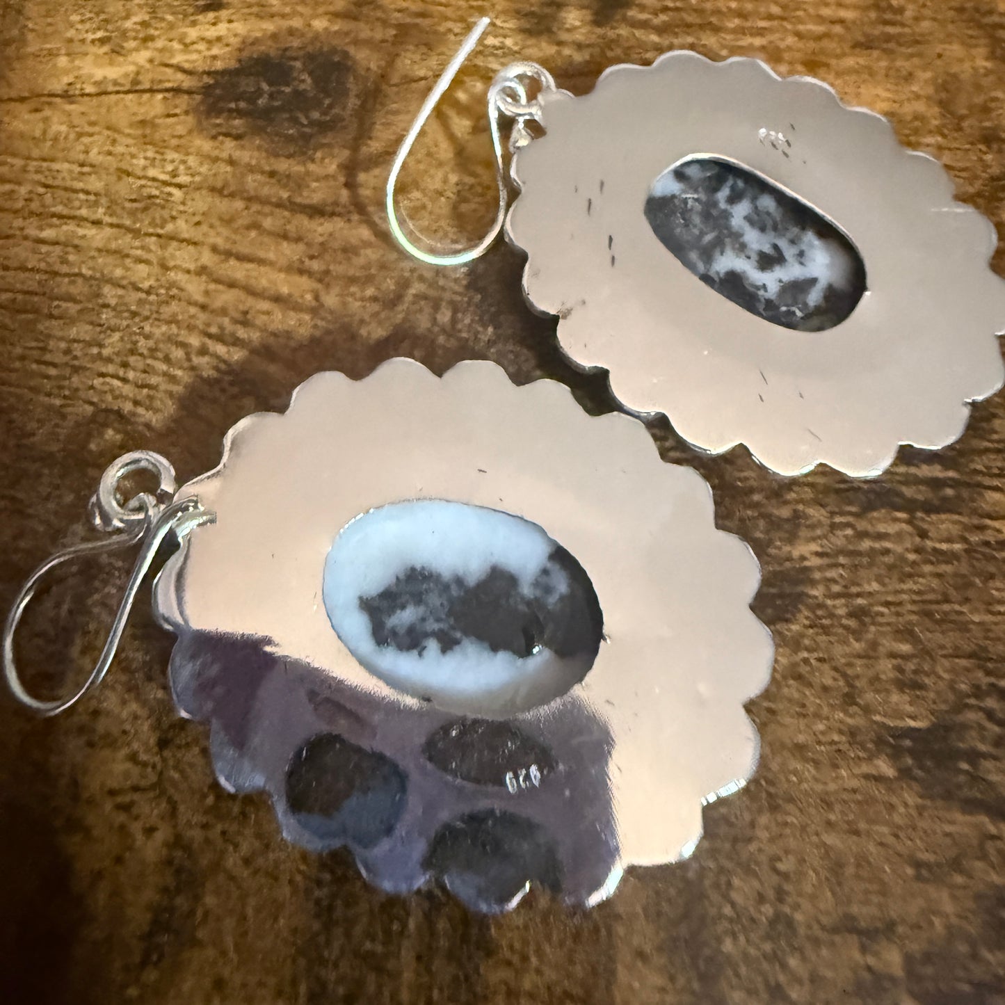 White Buffalo Turquoise Dahlia Stone Drop Lace Earrings 925 Sterling Silver