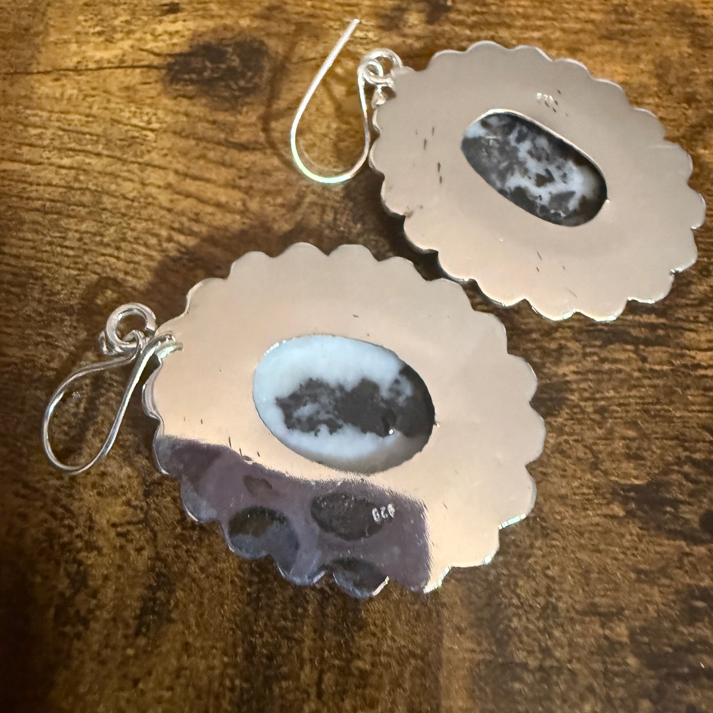 White Buffalo Turquoise Dahlia Stone Drop Lace Earrings 925 Sterling Silver